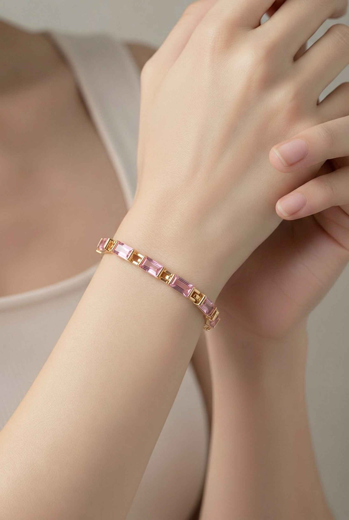 June 23 18K Gold Filled Pink Rectangle Gold Bracelet