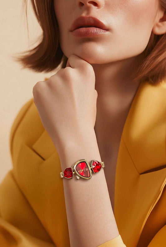 July 23 Red Jeweled 18K Gold-Filled Watch