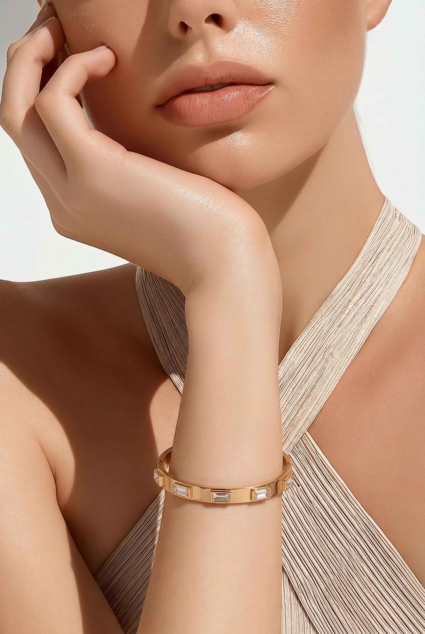 July23 18K Gold Filed Clear Bezel Stone Gold Bangle