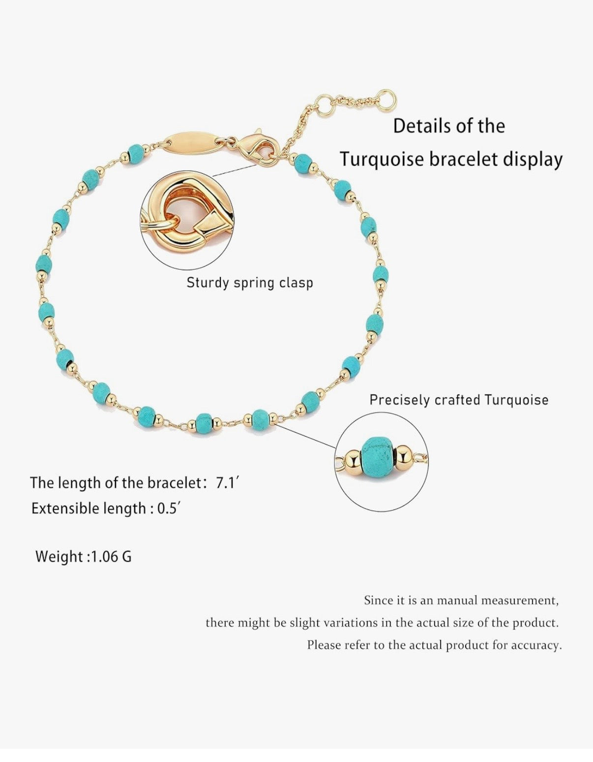 Turquoise 14k Plated Single Dainty Bracelet