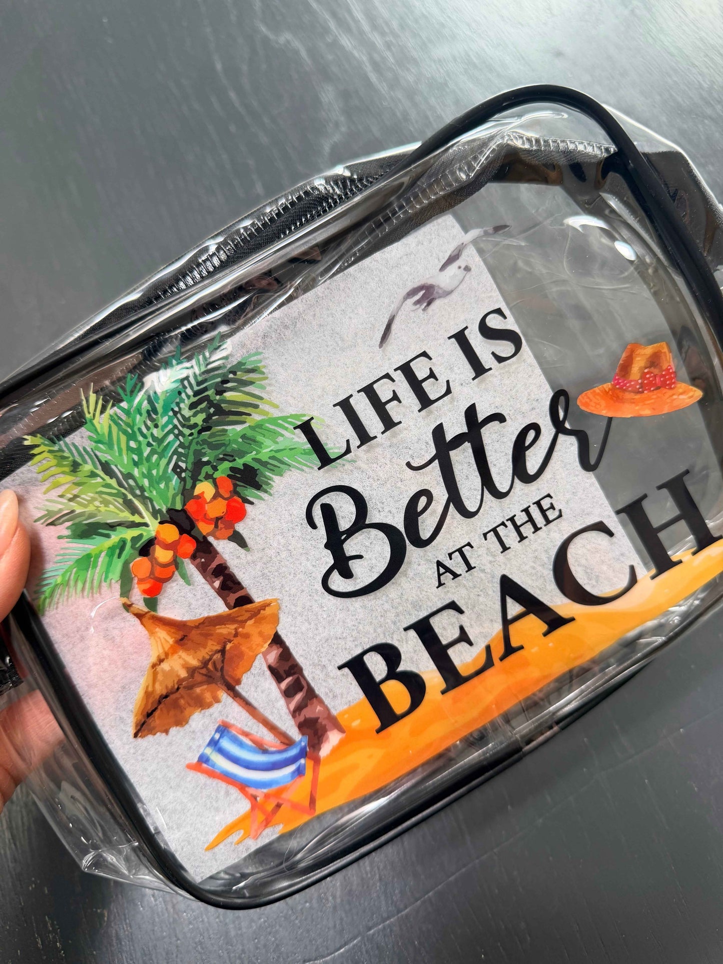 36 - Beach Clear Makeup, Toiletry or Jewelry Bags (Life Better at Beach)