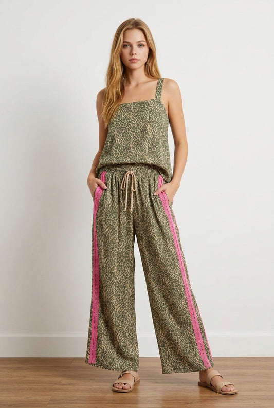 Davi & Dani Leopard and Pink Stripe Pants
