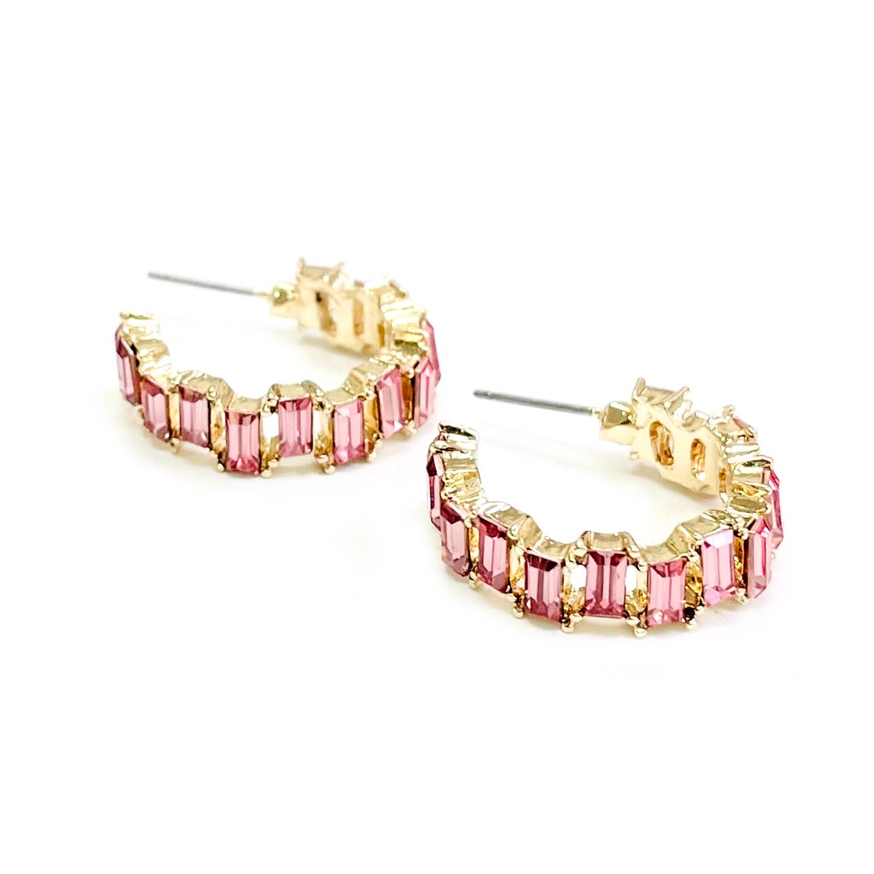 Baguette Resin Stone Beads Linked C Shape Hoop Earrings - Charmed Paisley