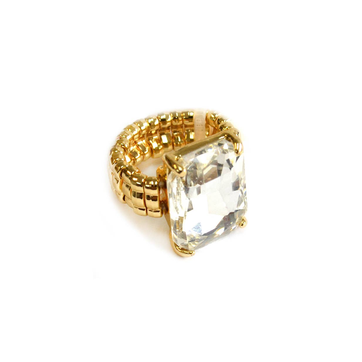 Rectangular Glass Cocktail Cut Stretched Adjustable Ring - Charmed Paisley