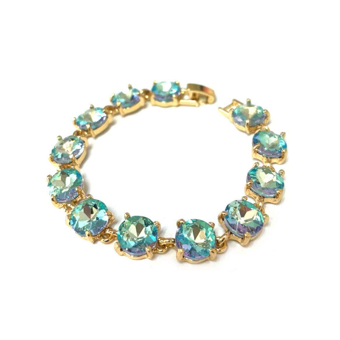 Round Cushion Cut Crystal Glass Linked Bracelet