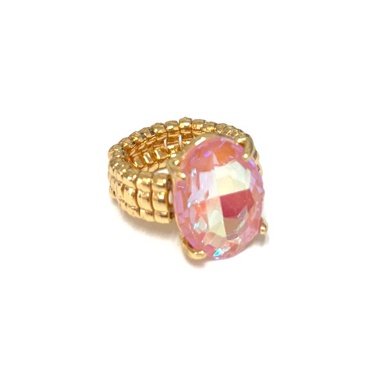 Oval Shape Glass Cocktail Cut Stretched Ring - Charmed Paisley
