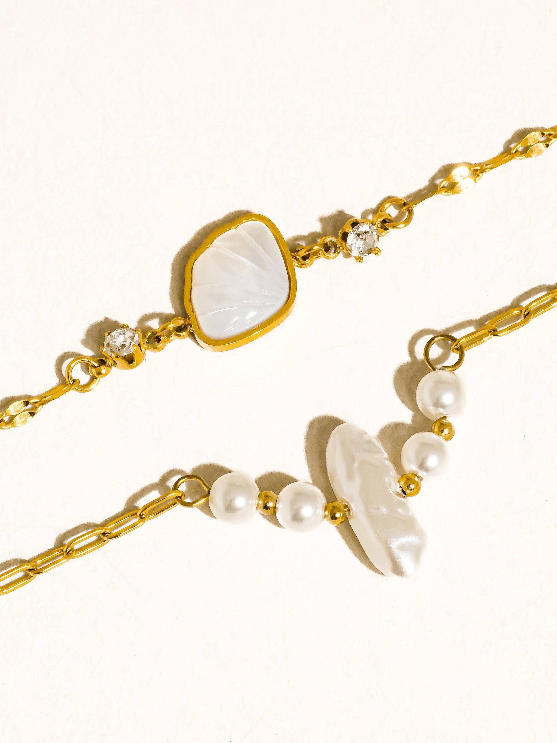 18K Gold Non-Tarnish Pearl Chain Bracelet