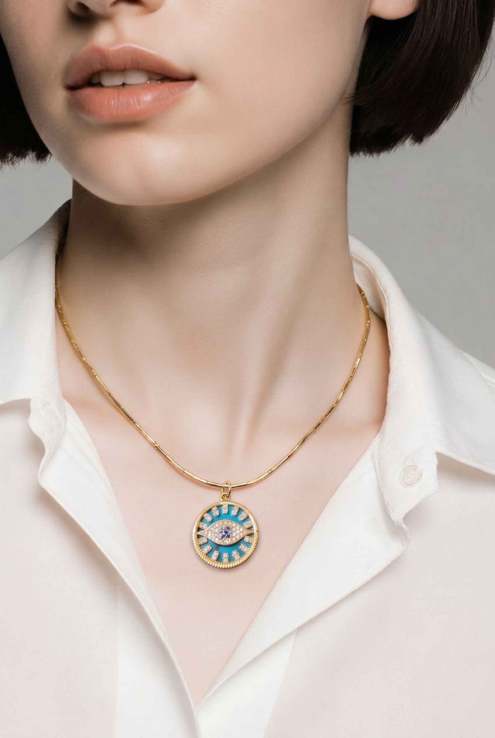 1 June 23 Wired Stainless Steel Evil Eye Gold Necklace