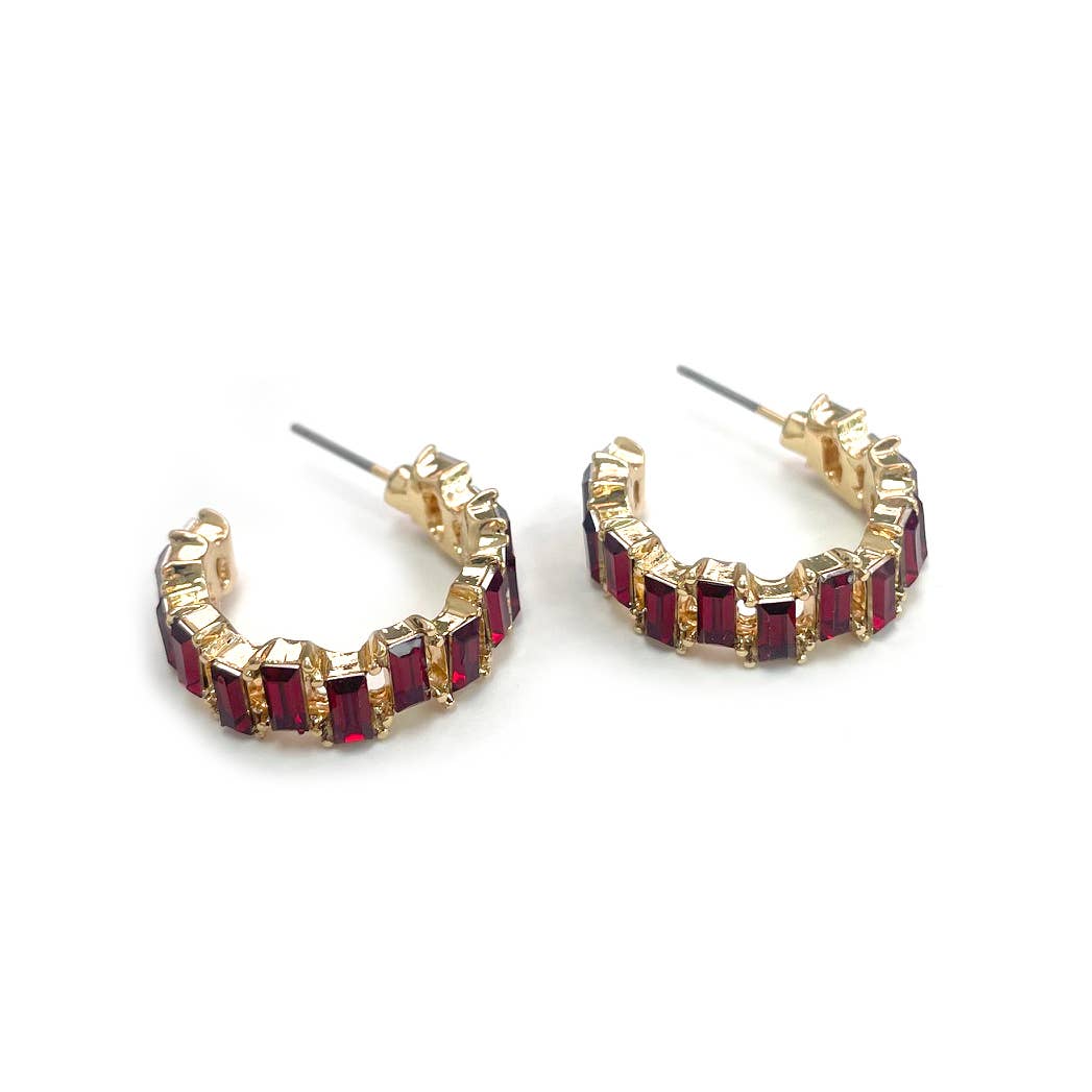 Baguette Resin Stone Beads Linked C Shape Hoop Earrings - Charmed Paisley