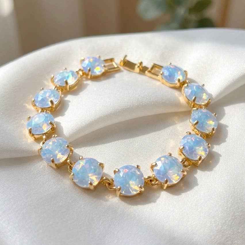 Round Cushion Cut Crystal Glass Linked Bracelet