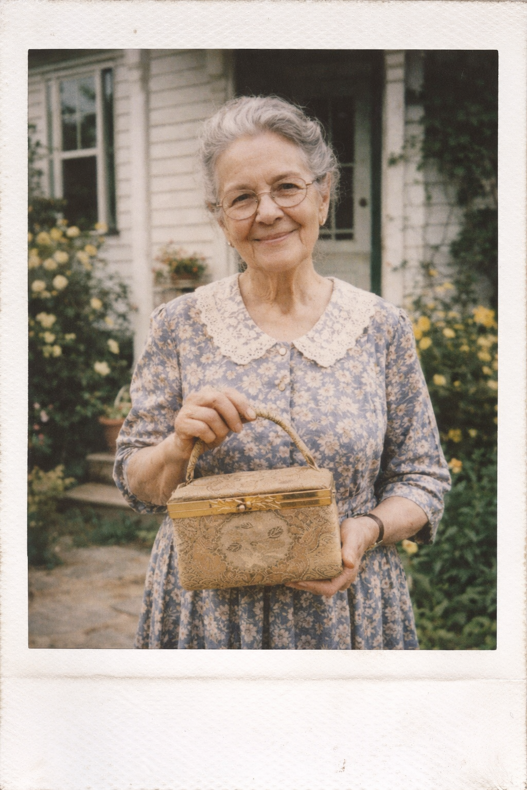 Vintage cream and floral box purse