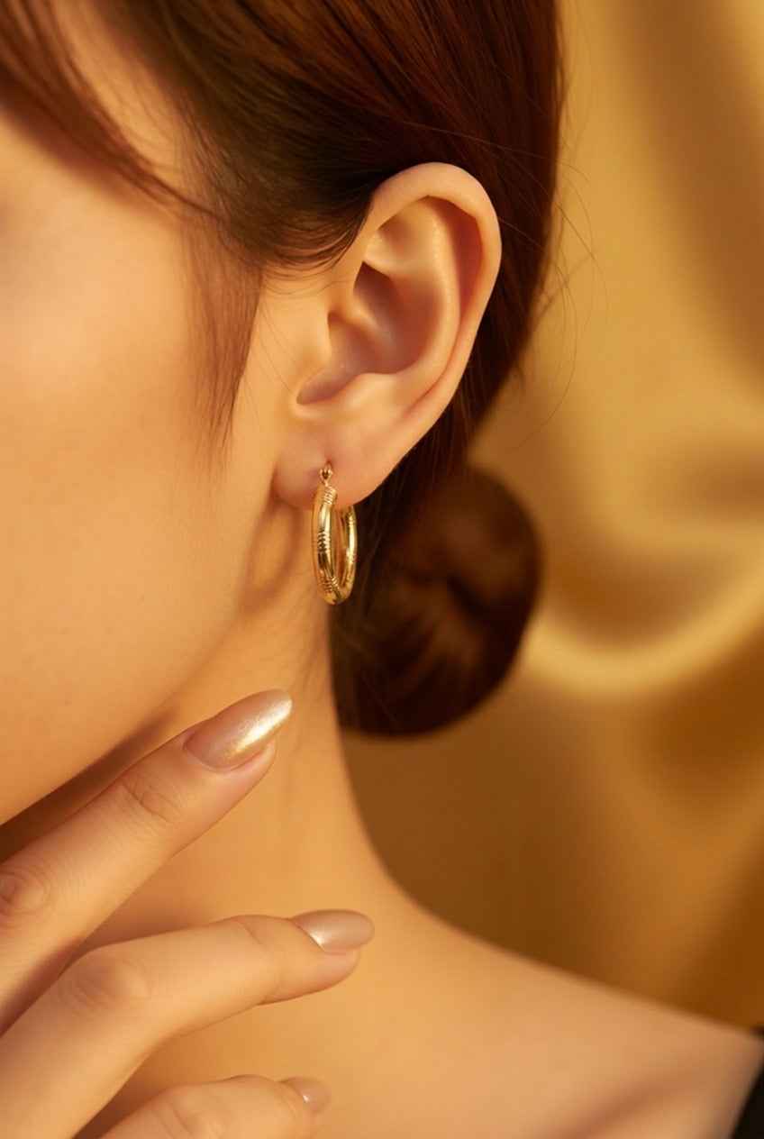 Thick Med-Size Gold Aztec Hoops
