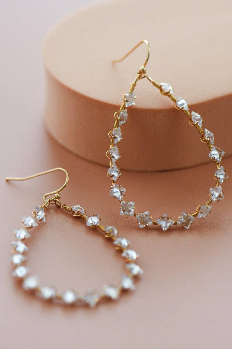 Wire Wrapped Zircon Crystal Teardrop Earrings - 7283