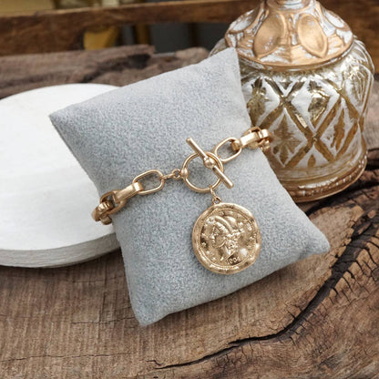 Urban Token – Cable Chain Toggle Bracelet with Coin Charm