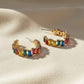 Baguette Resin Stone Beads Linked C Shape Hoop Earrings