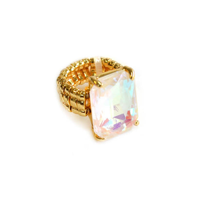Rectangular Glass Cocktail Cut Stretched Adjustable Ring - Charmed Paisley