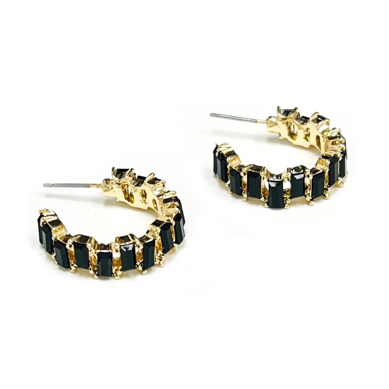 Baguette Resin Stone Beads Linked C Shape Hoop Earrings - Charmed Paisley