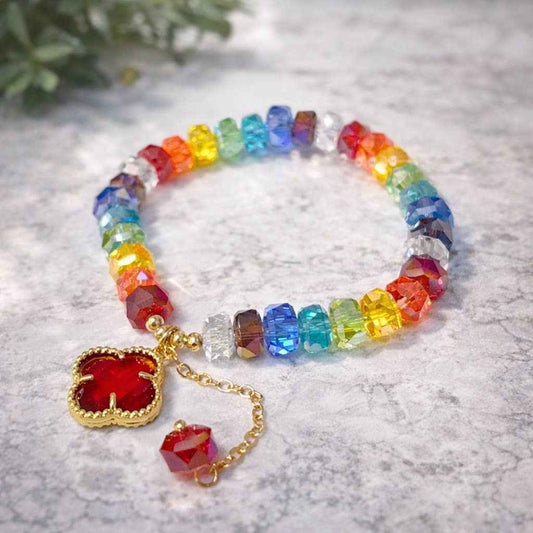 Clover Glass Beaded Bracelet Flower Pendant Stretch Bracelet