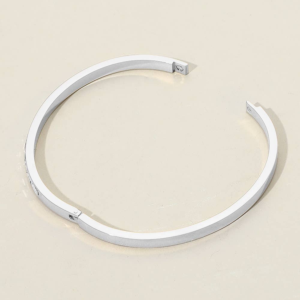 Baguette Stone Stainless Steel Hinged Bangle Bracelet