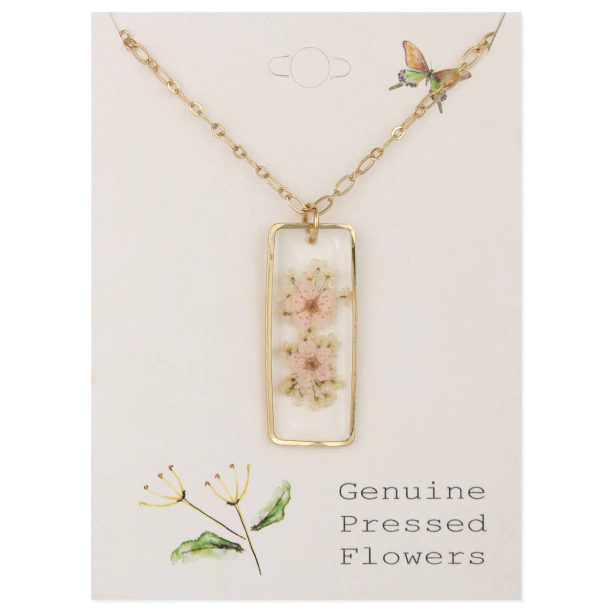 Cottage Classic Light Pink Gold Bar Dried Flower Necklace - Charmed Paisley