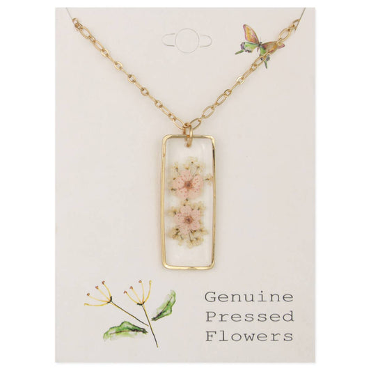 Cottage Classic Light Pink Gold Bar Dried Flower Necklace - Charmed Paisley
