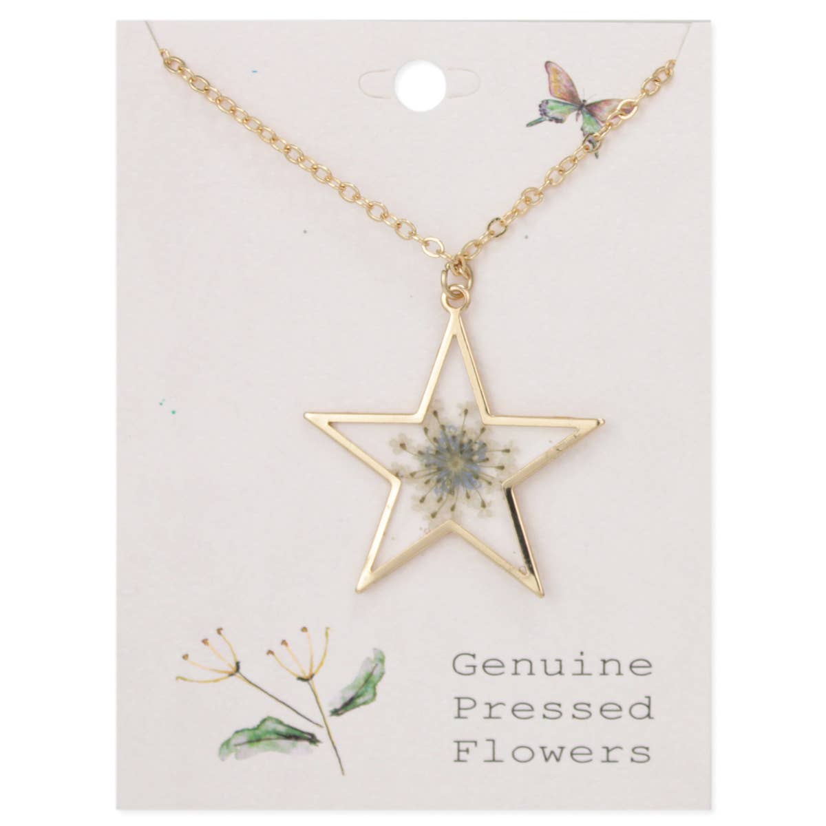 Gold Star Blue Dried Flower Necklace - Charmed Paisley