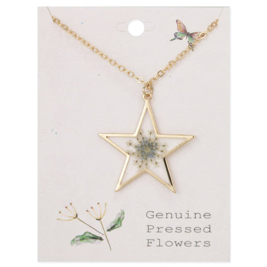 Gold Star Blue Dried Flower Necklace - Charmed Paisley