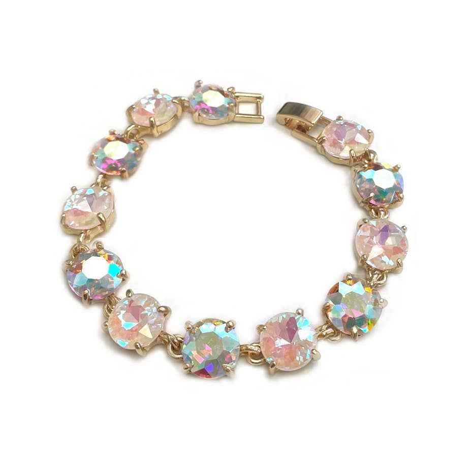 Round Cushion Cut Crystal Glass Linked Bracelet