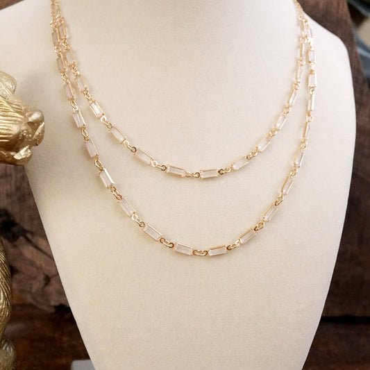 Twice the Sparkle – Double Layer Baguette Crystal Necklace in Gold Tone