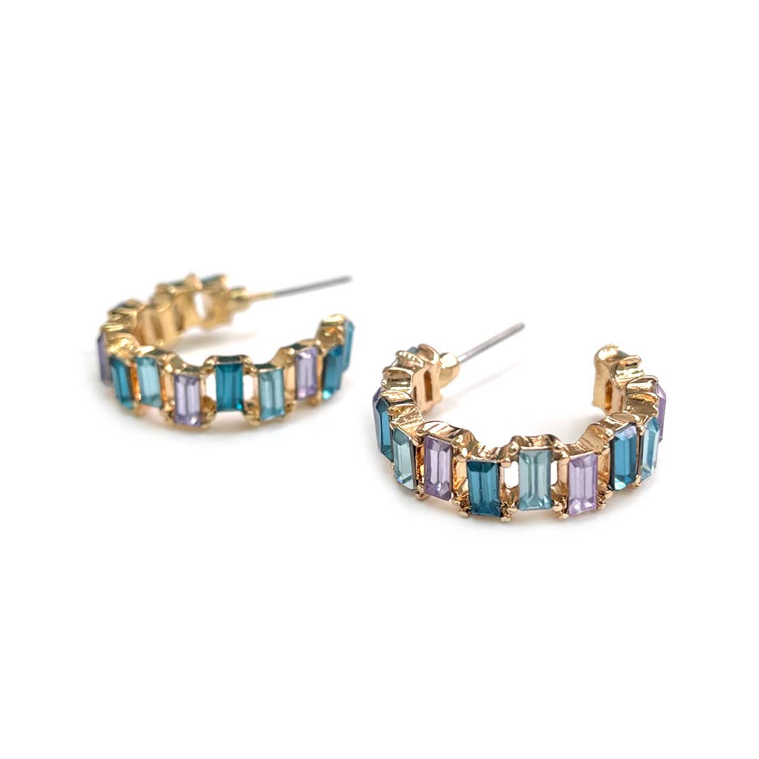 Baguette Resin Stone Beads Linked C Shape Hoop Earrings - Charmed Paisley