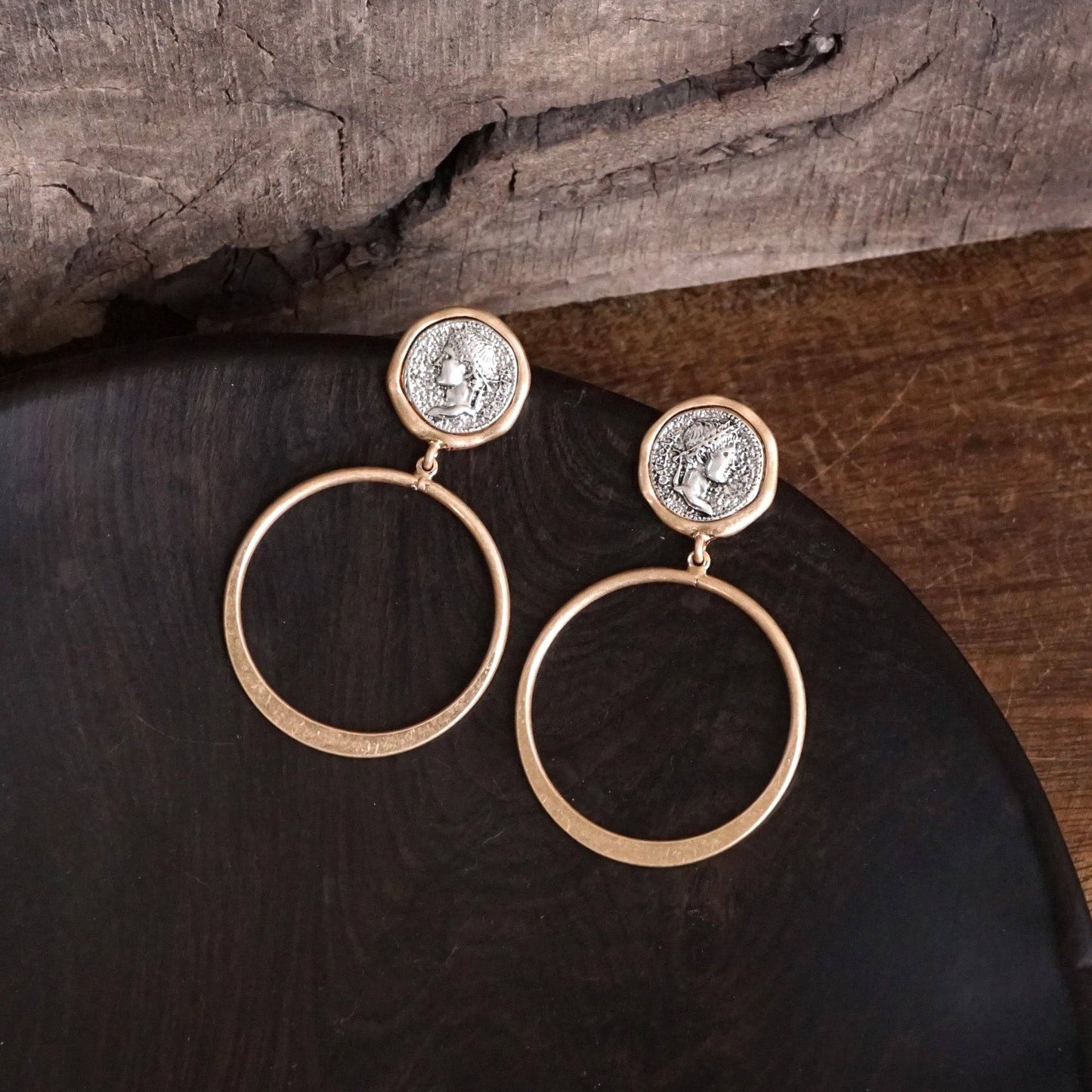 Boho Coin and Hoop Earrings – Silver & Gold Tone