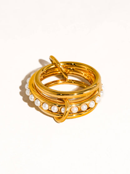Danton 18K Gold Non-Tarnish Multi Stack Pearl Band Ring