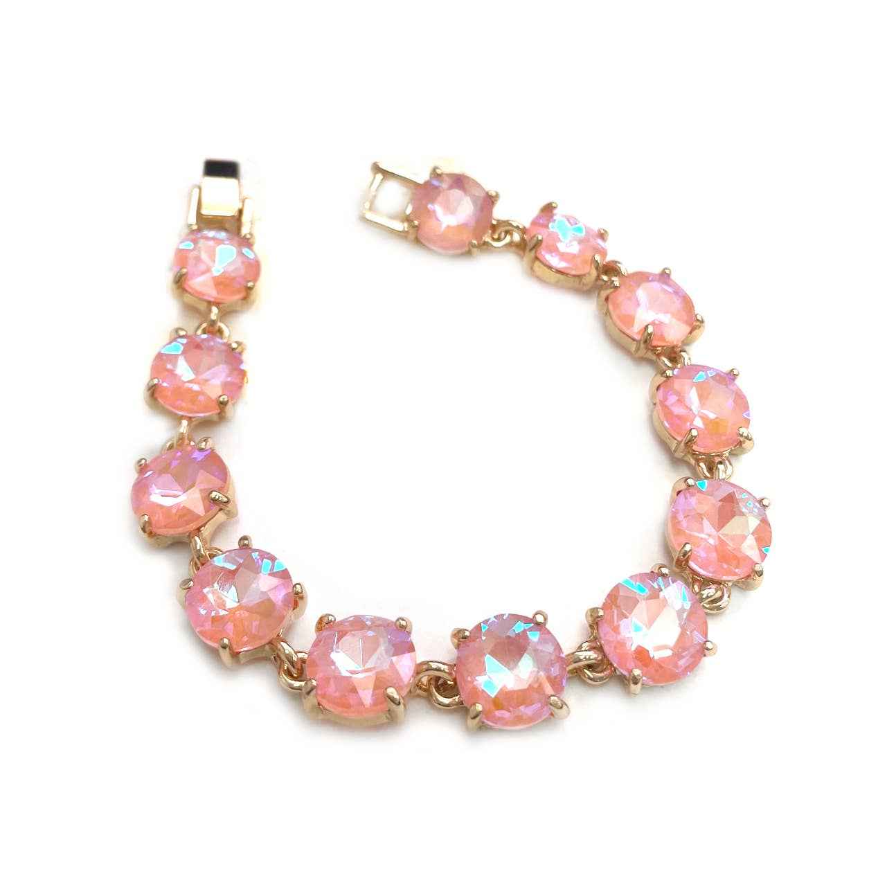 Round Cushion Cut Crystal Glass Linked Bracelet