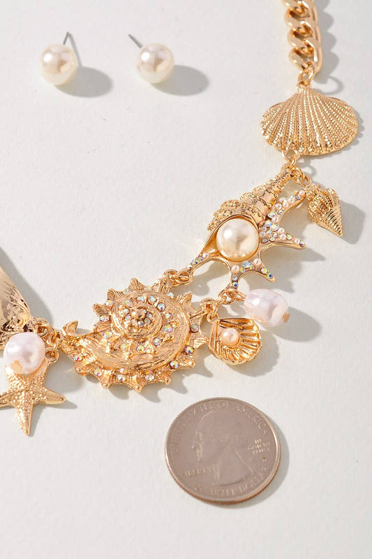METAL CHAIN SEALIFE STARFISH PEARL NECKLACE