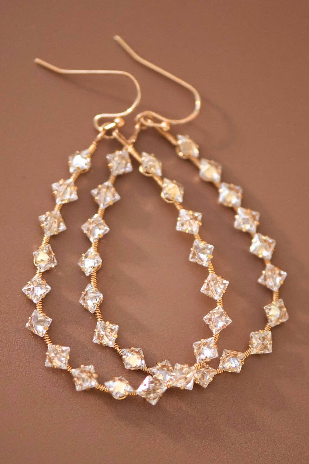 Wire Wrapped Zircon Crystal Teardrop Earrings - 7283