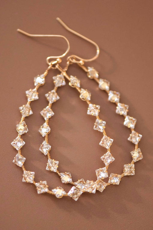 Wire Wrapped Zircon Crystal Teardrop Earrings - 7283