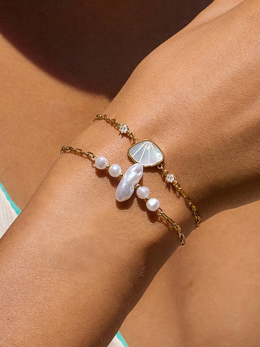 18K Gold Non-Tarnish Pearl Chain Bracelet