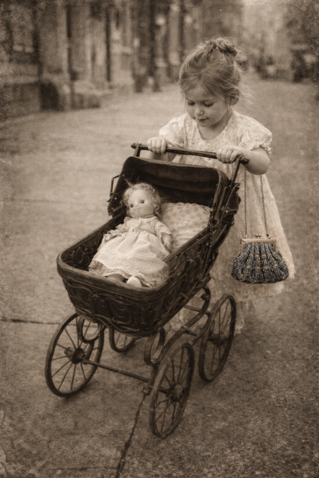 Vintage denim blue glass beaded purse