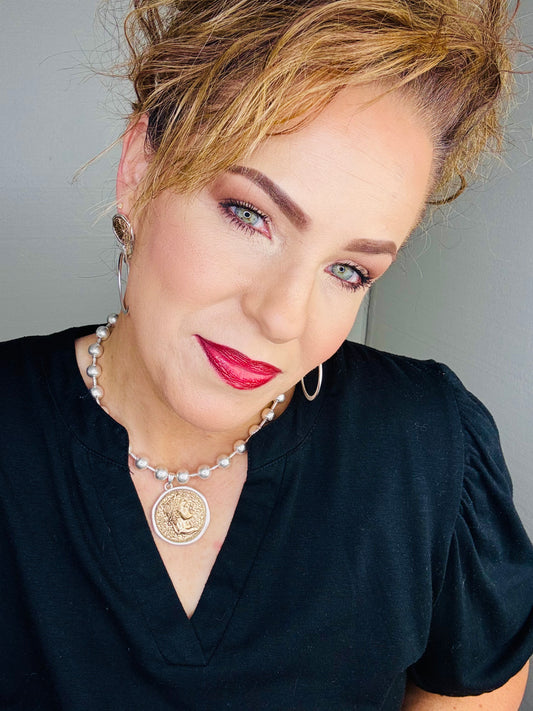 Coin Chunky Ball Chain Statement Necklace – Gold and Silver Tone