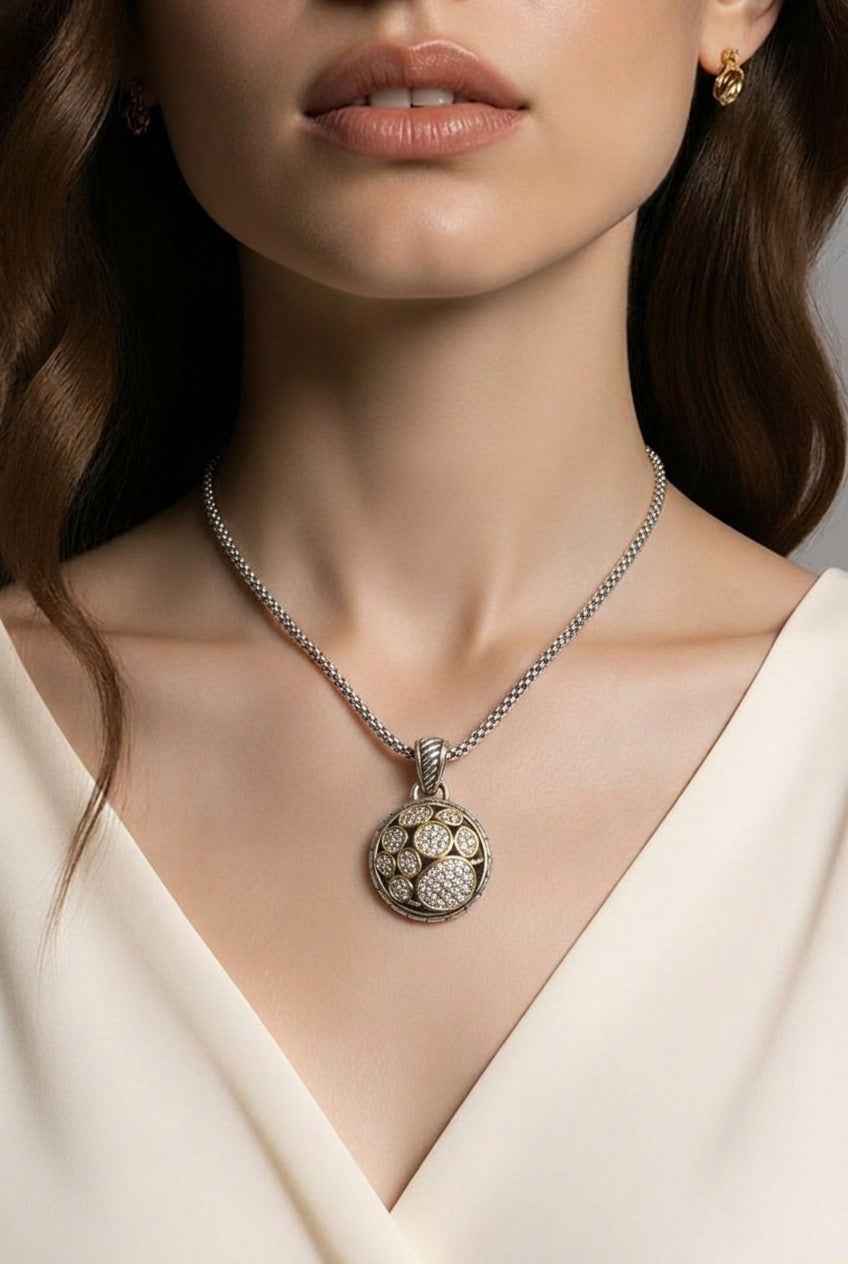 Two-Toned Round Dot Pendant Necklace