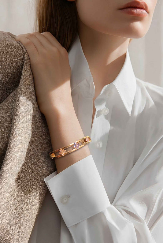 June 23 Multi-Pavoi Clover 18K Gold Bangle Bracelet