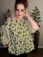 Flocked Floral Printed Striped Peplum Top