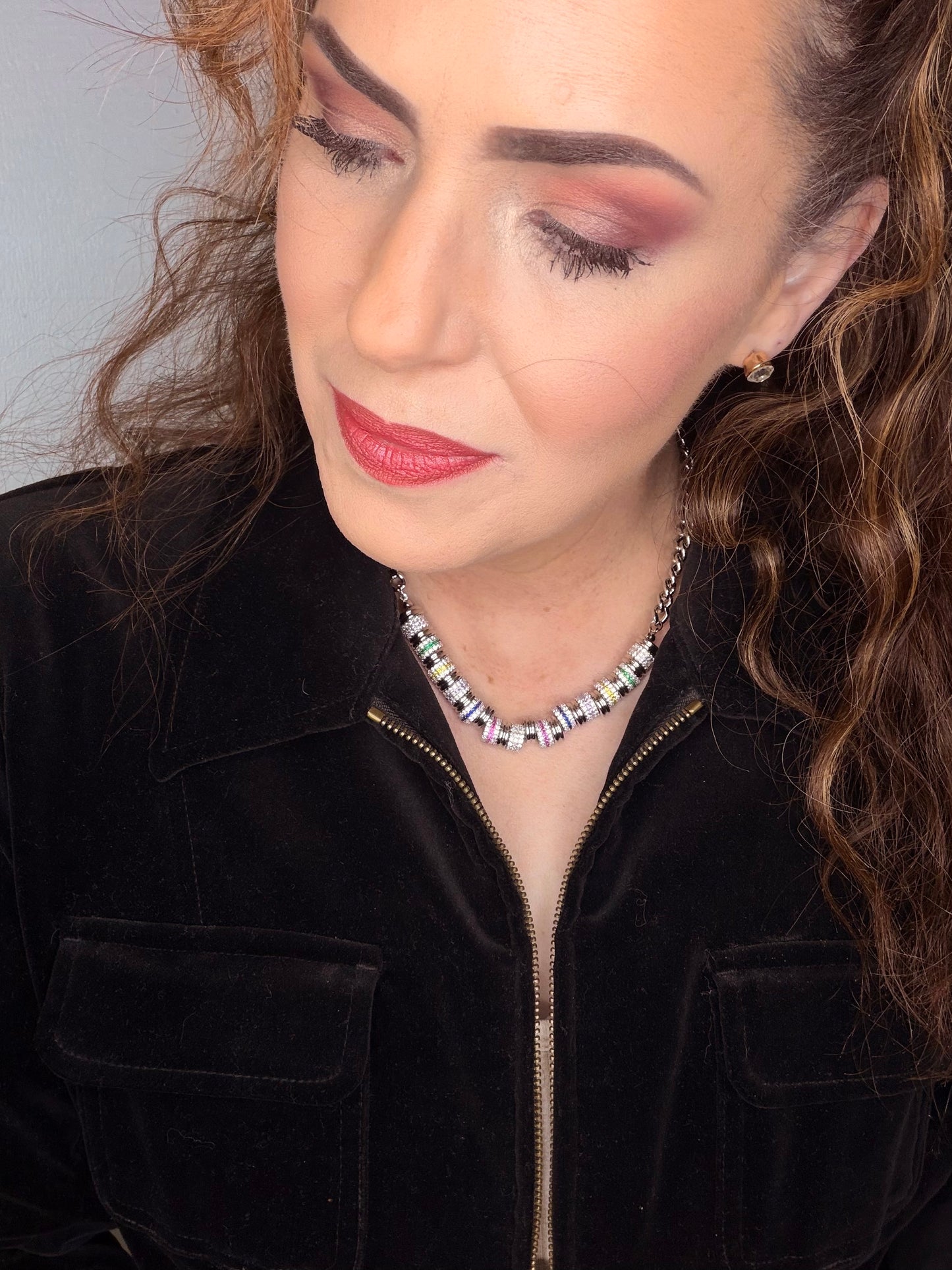 Silver Multi-color Pavoi Barrel Cuban Chain Necklace