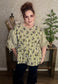Flocked Floral Printed Striped Peplum Top