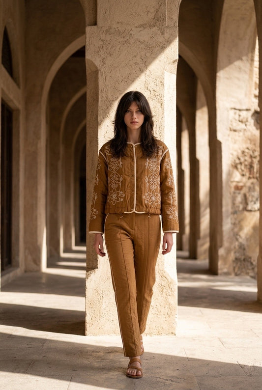 Listicle Mustard Embroidered Jacket