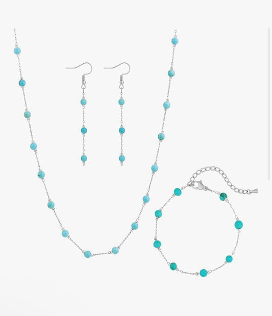 12 - 18K Silver or Gold Turquoise Jewelry Set - Charmed Paisley