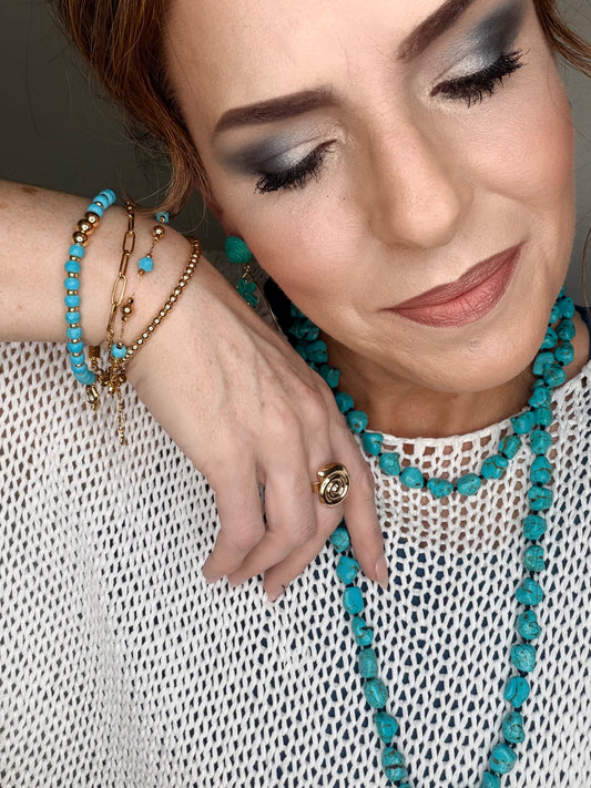 4pc Turquoise 14k Gold Plated Beaded Jewelry Set - Charmed Paisley