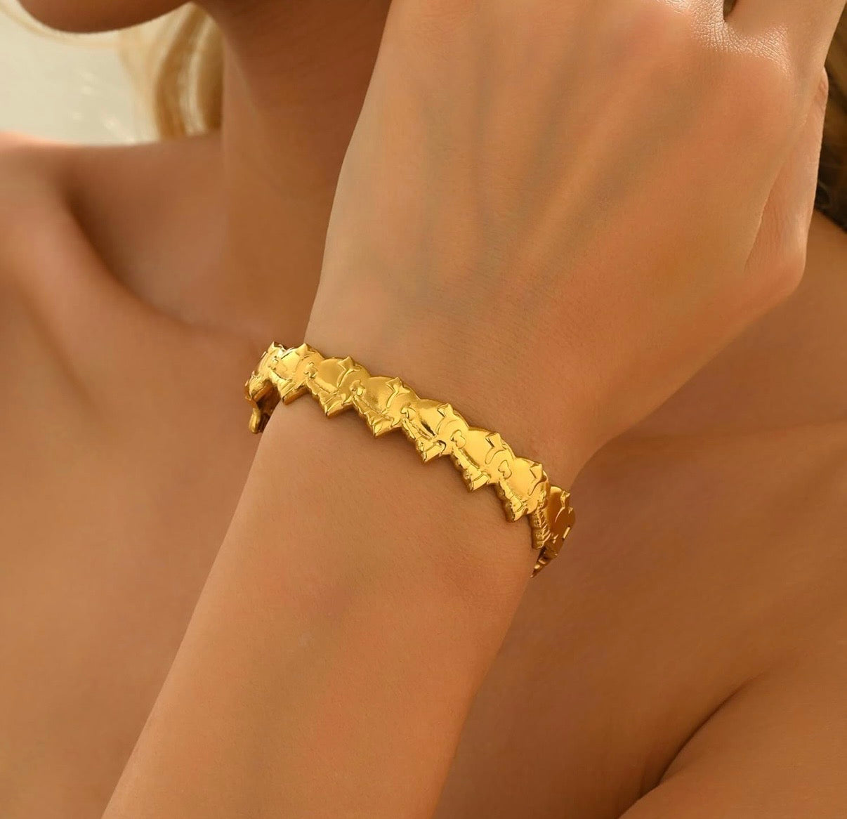 Ocean Beach 18k Plated Gold Stainless Steel  Fish Bangle Bracelet - Charmed Paisley