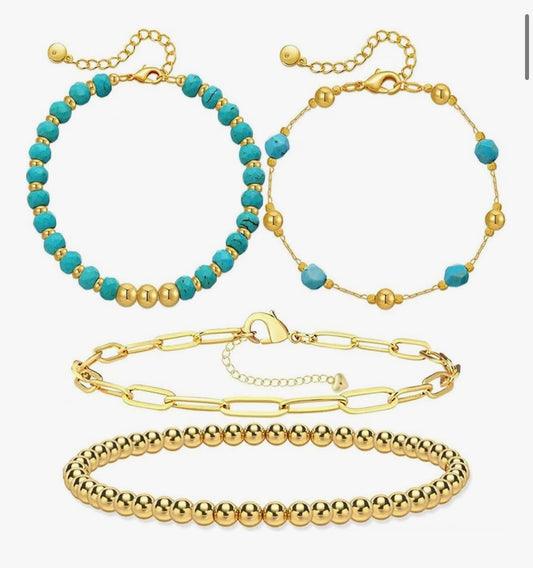 4pc Turquoise 14k Gold Plated Beaded Jewelry Set - Charmed Paisley