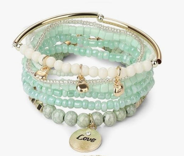 Boho Stackable Bead Bracelets (Mint) - Charmed Paisley